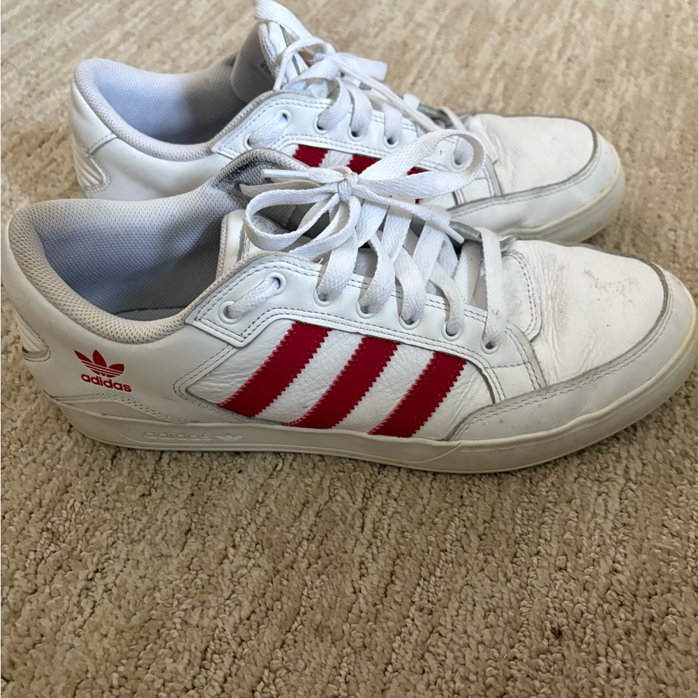 Adidas White Sneakers with Red Logo